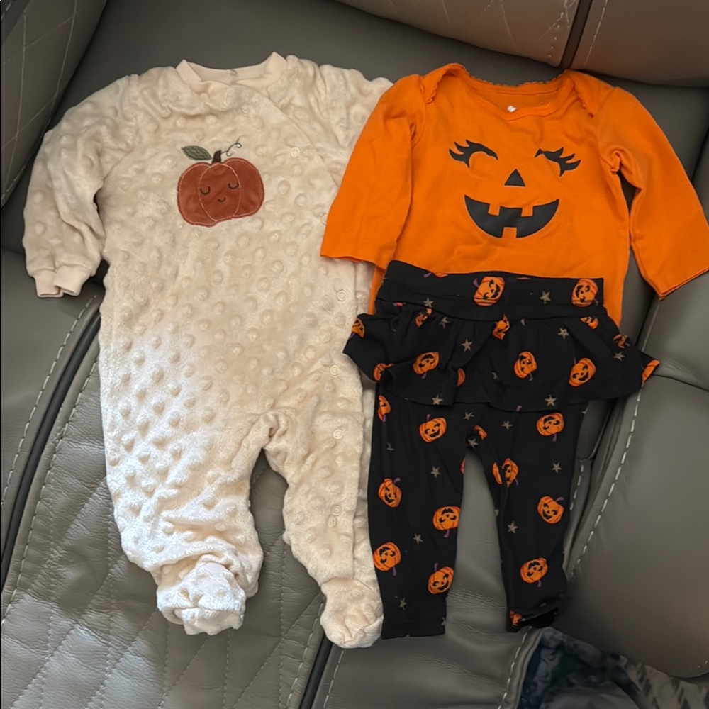 Chick Pea Matching Sets in Cream and Orange with Pumpkin Designs